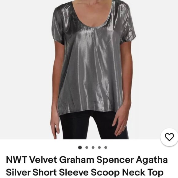 NWT Velvet by Graham and Spencer Agatha Silver Short Sleeve top - size Large - Picture 1 of 4
